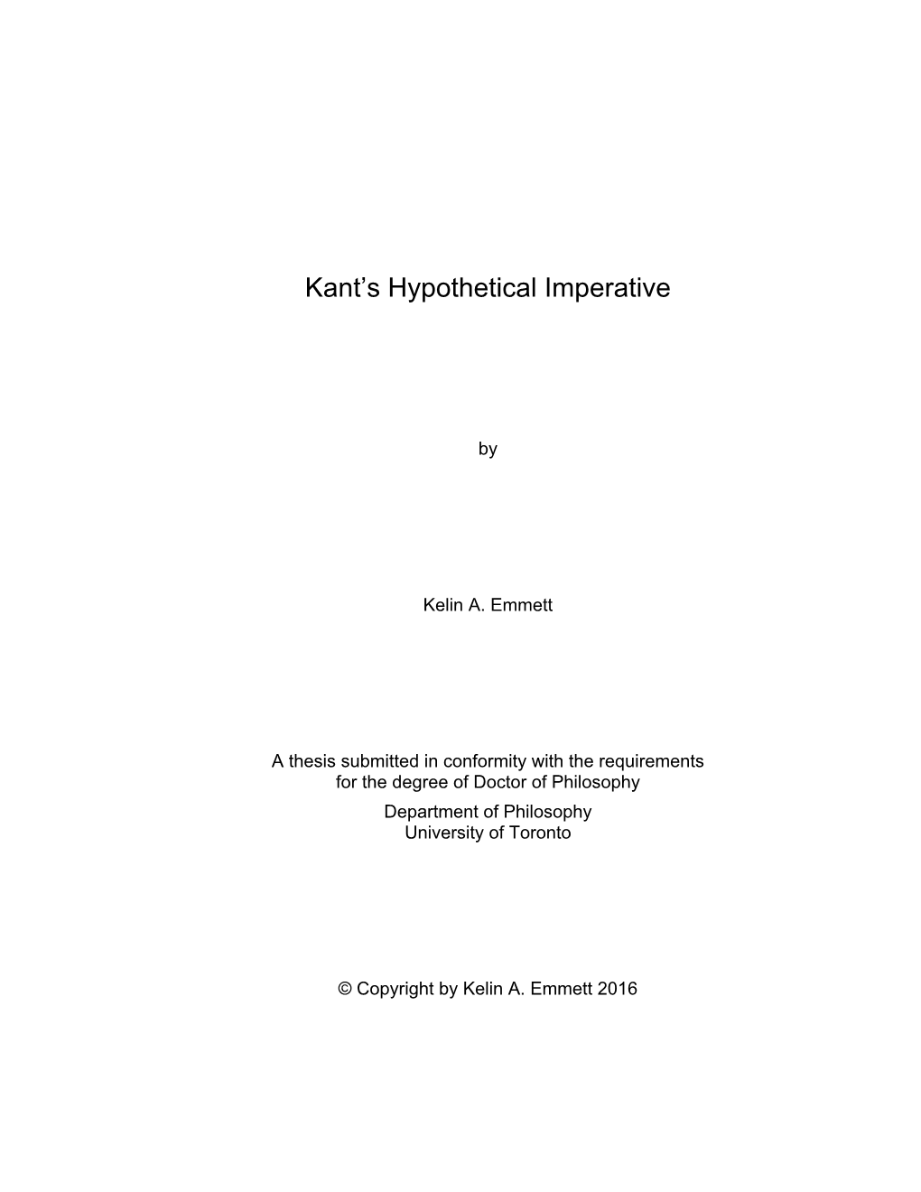 Kant's Hypothetical Imperative