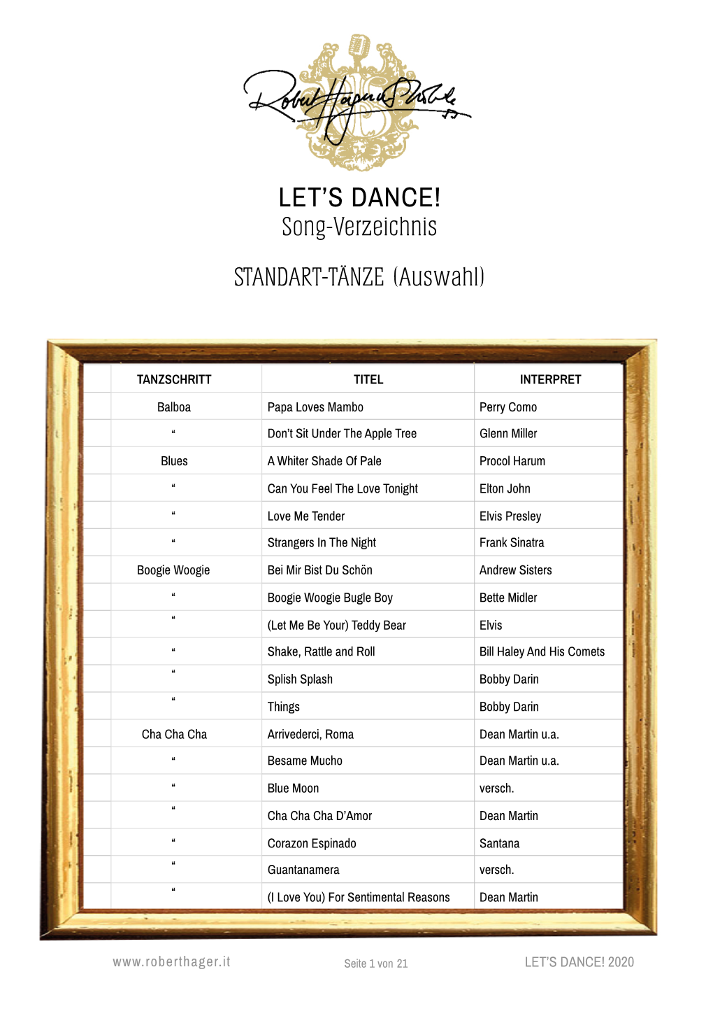 LET's DANCE Repertoire-Liste 2020