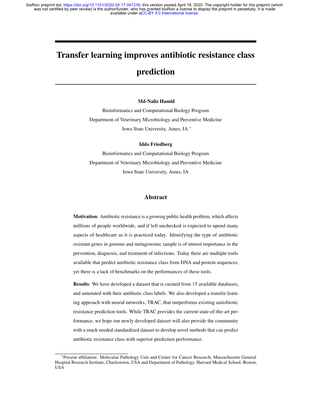 Transfer Learning Improves Antibiotic Resistance Class Prediction