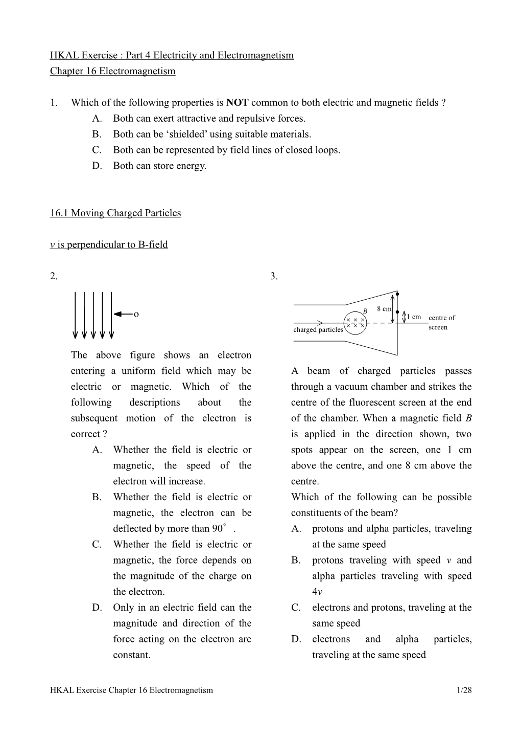 HKAL Exercise : Part 4 Electricity and Electromagnetism