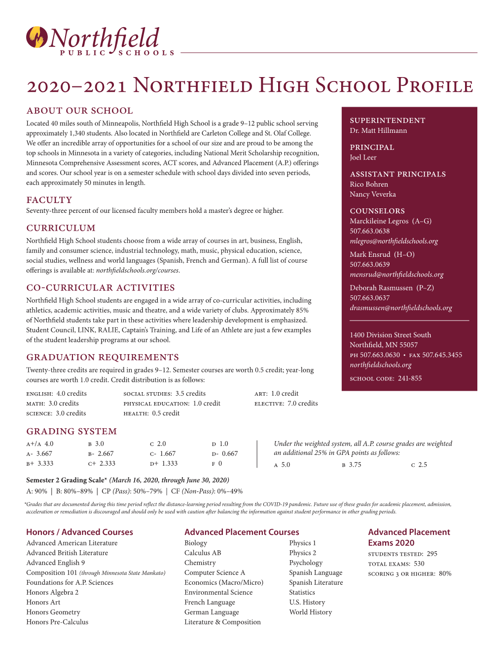 2020–2021 Northfield High School Profile