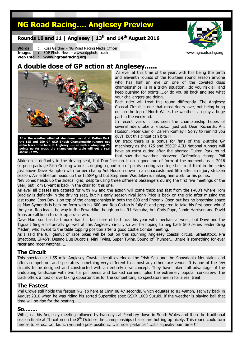 NG Road Racing…. Anglesey Preview