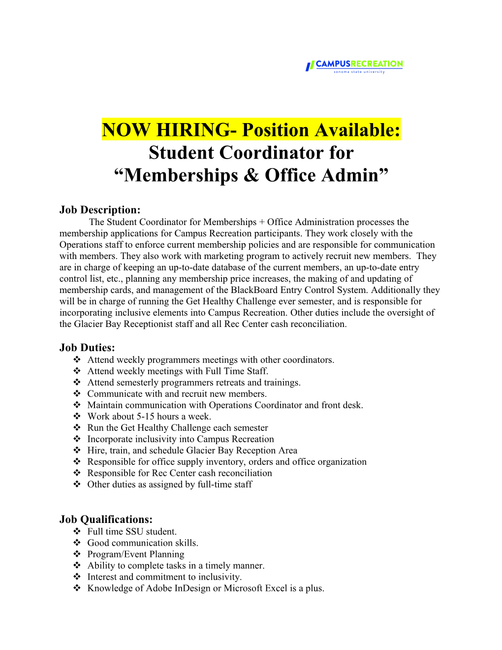 Hiring Position Available