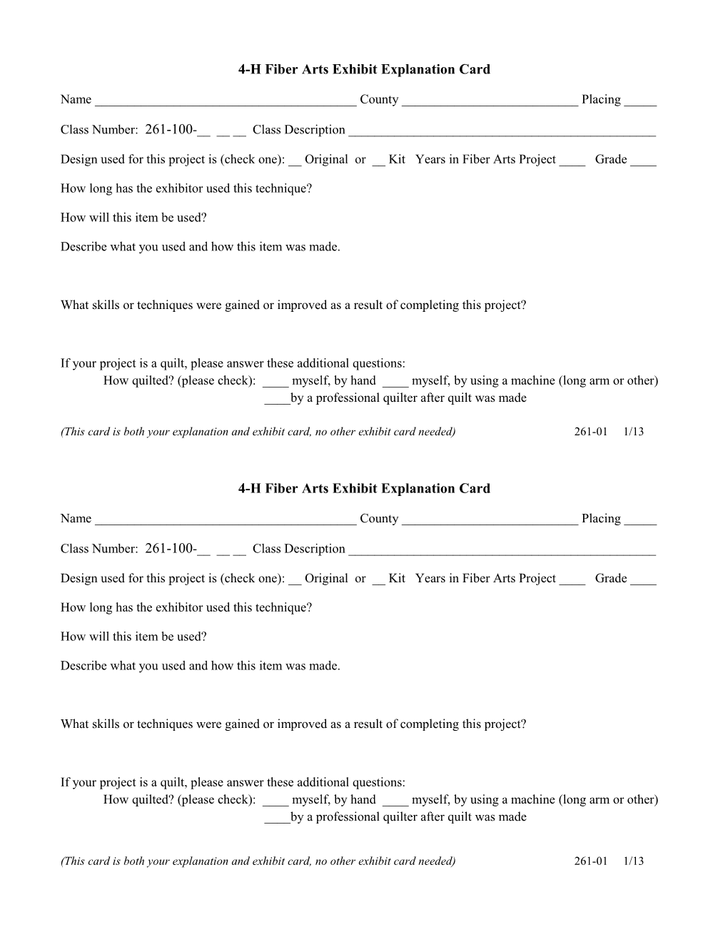 4-H Fiber Arts Exhibit Explanation Card