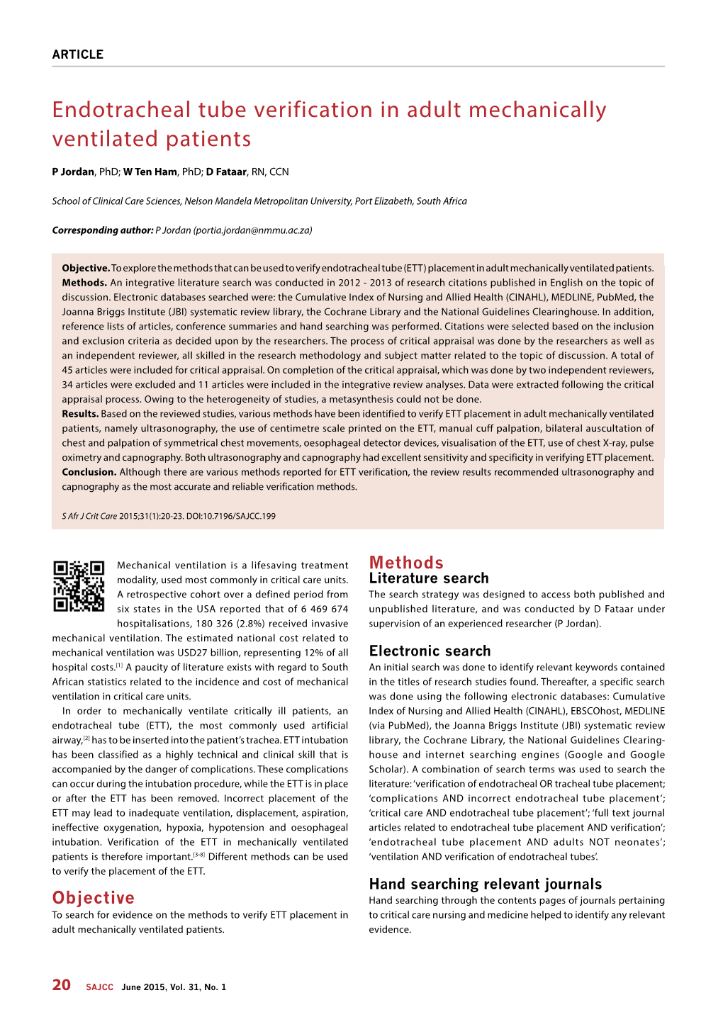 Endotracheal Tube Verification in Adult Mechanically Ventilated Patients