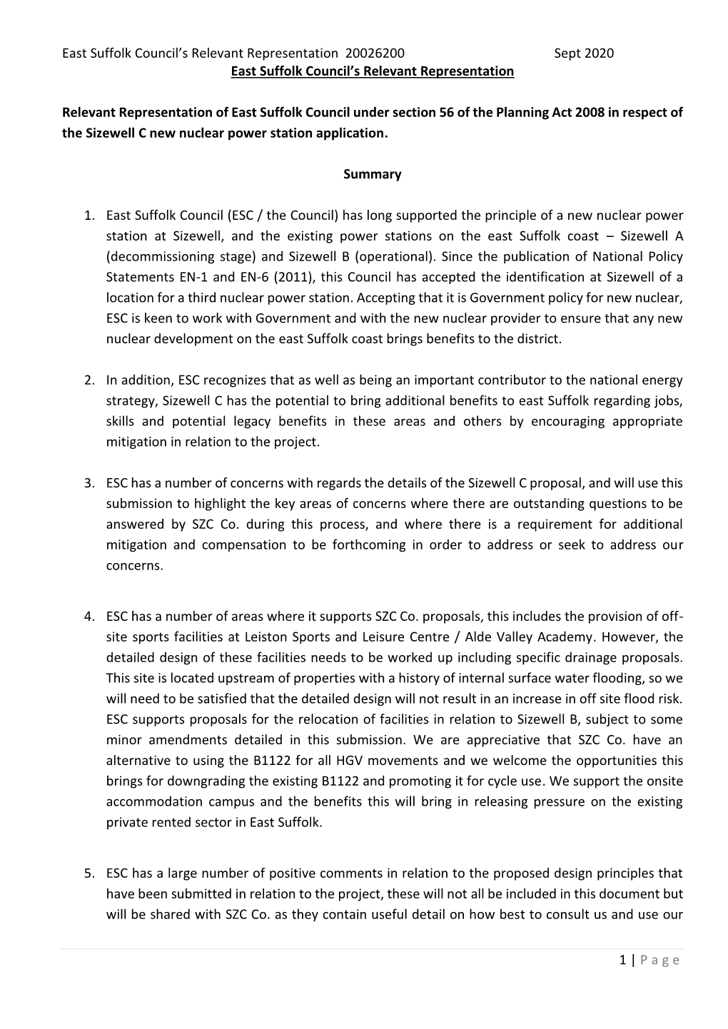 East Suffolk Council Relevant Representation