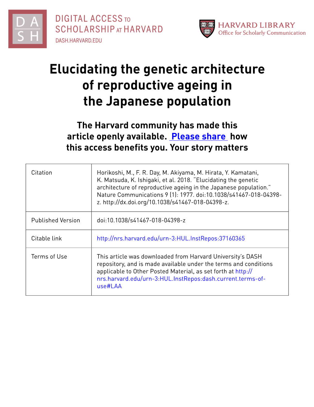 Elucidating the Genetic Architecture of Reproductive Ageing in the Japanese Population