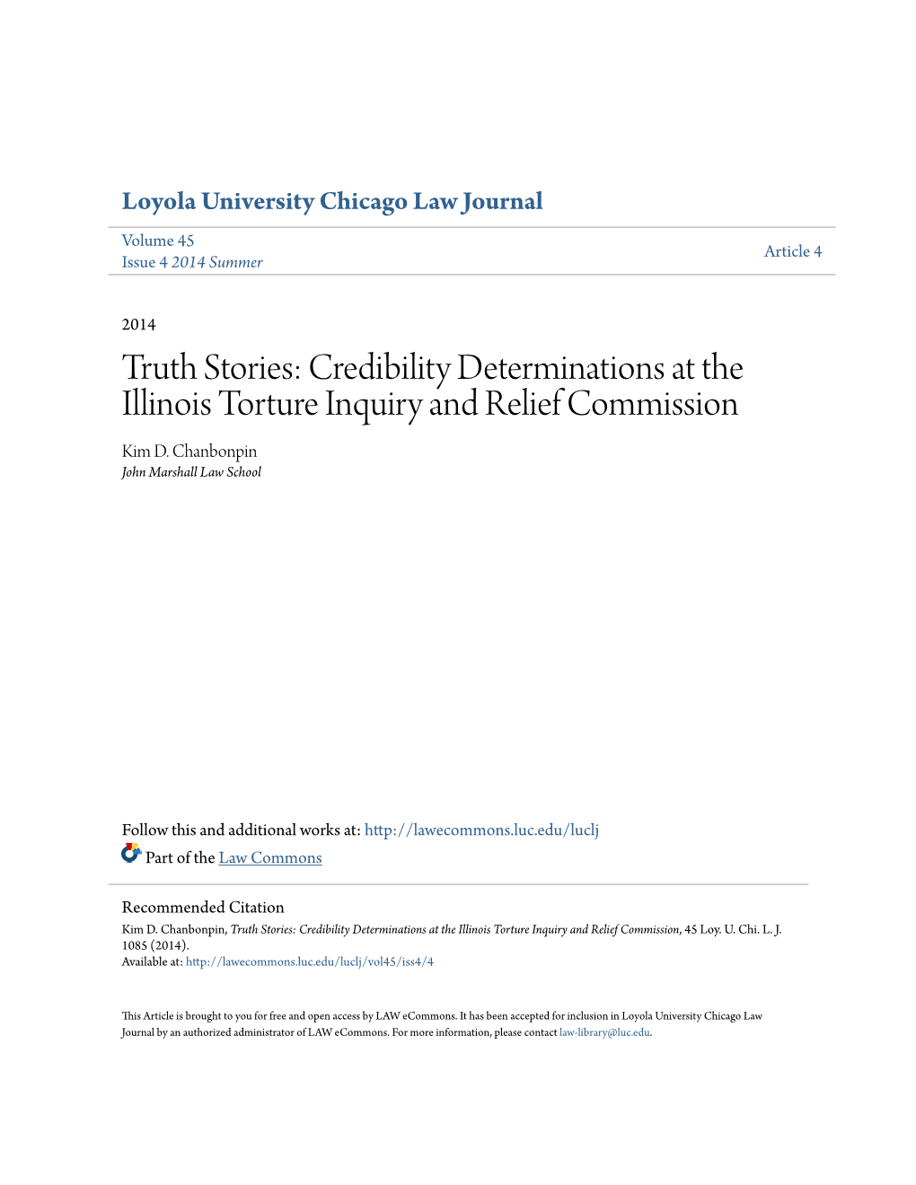 Credibility Determinations at the Illinois Torture Inquiry and Relief Commission Kim D