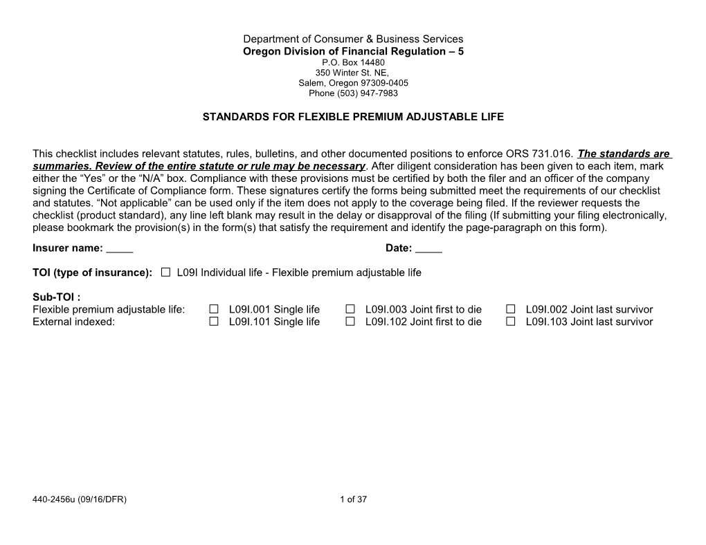 Checklist of Regulatory Requirements