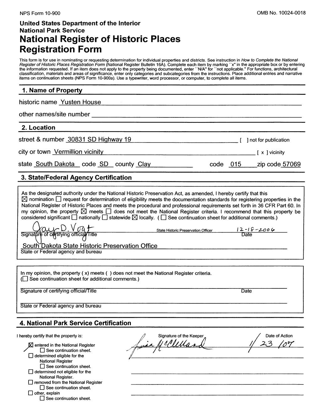 National Register of Historic Places Registration Form This Form Is for Use in Nominating Or Requesting Determination for Individual Properties and Districts