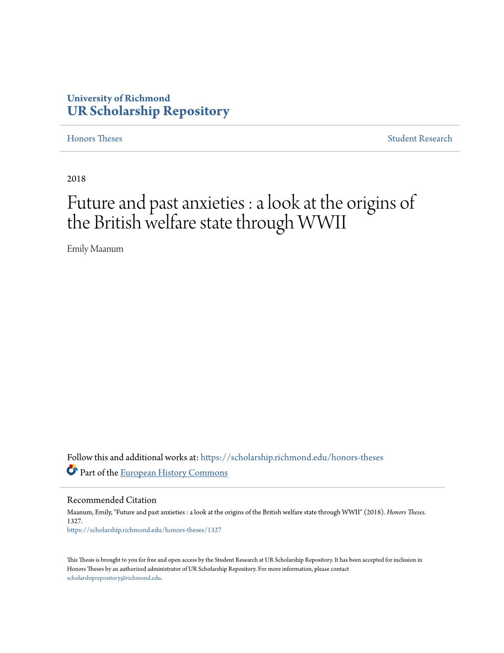 A Look at the Origins of the British Welfare State Through WWII Emily Maanum