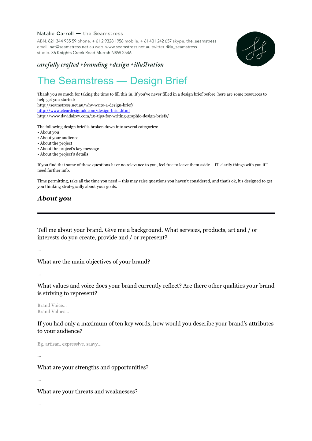 The Seamstress Design Brief