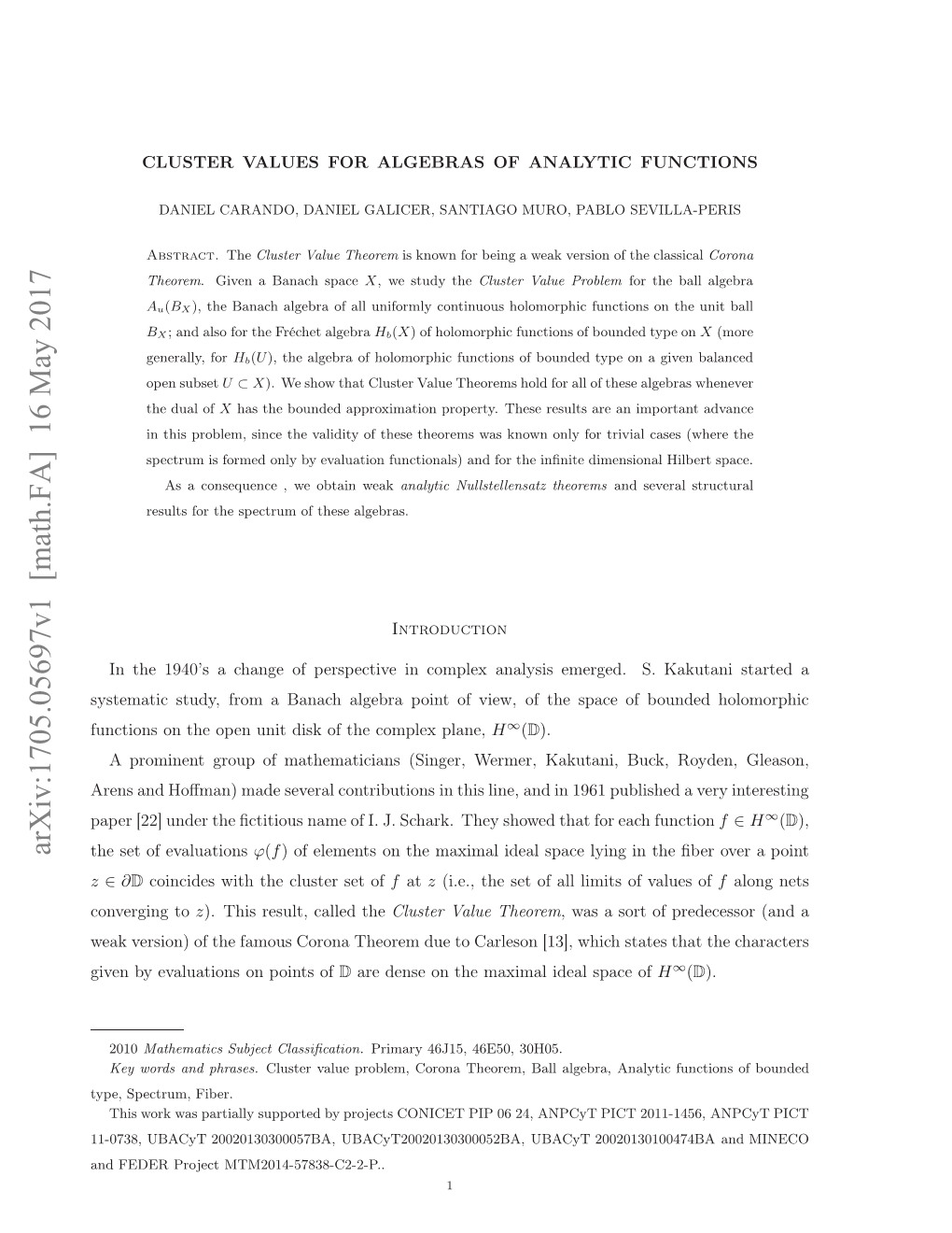 Arxiv:1705.05697V1 [Math.FA] 16 May 2017 N EE Rjc MTM2014-57838-C2-2-P