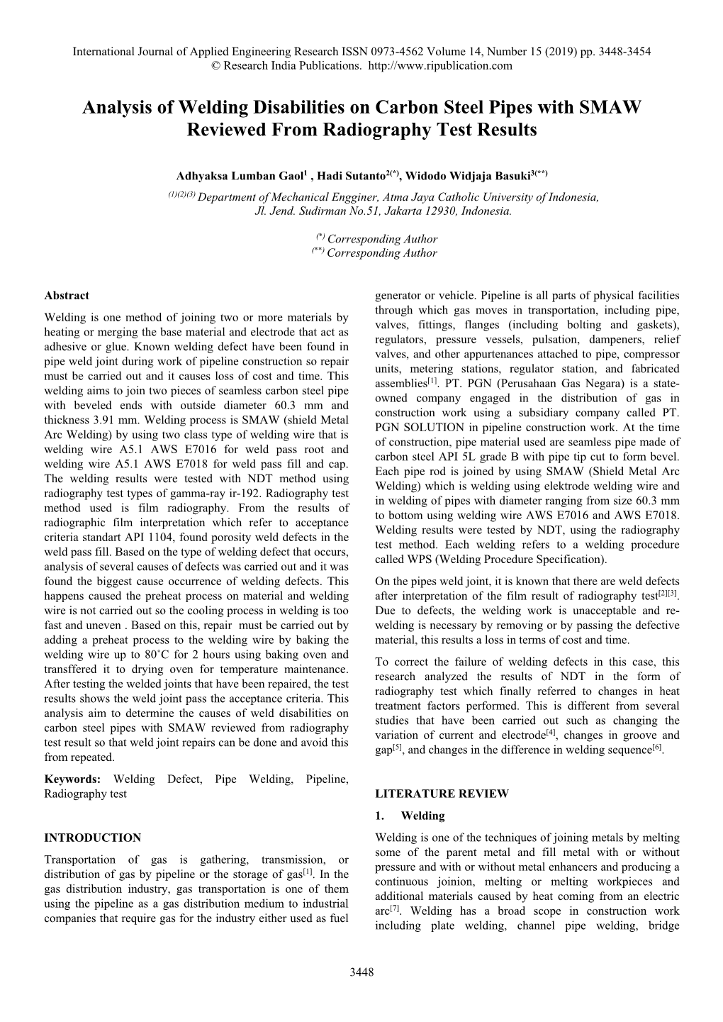 Analysis of Welding Disabilities on Carbon Steel Pipes with SMAW Reviewed from Radiography Test Results