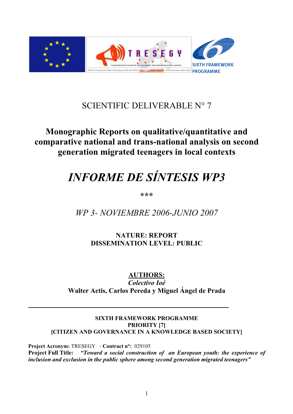 Informe De Síntesis Wp3 *** Wp 3- Noviembre 2006-Junio 2007