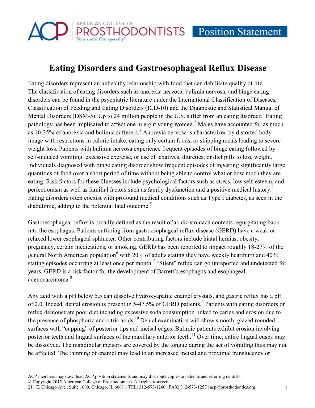 Eating Disorders and Gastroesophageal Reflux Disease