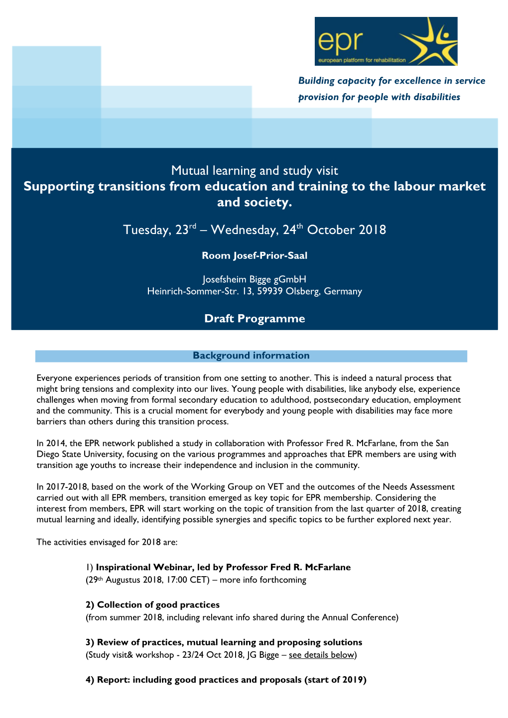 Mutual Learning and Study Visit Supporting Transitions from Education and Training to the Labour Market and Society