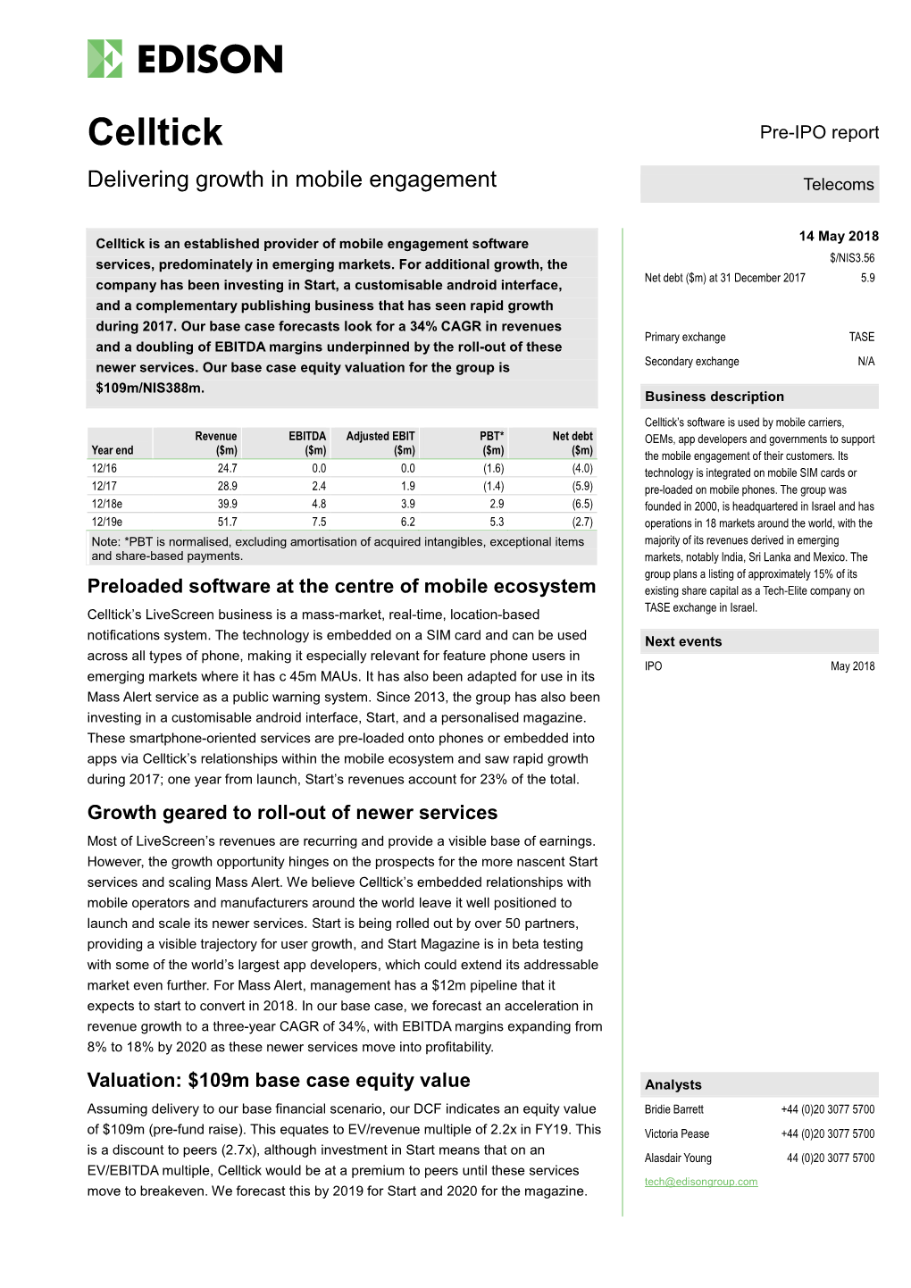 Celltick Pre-IPO Report