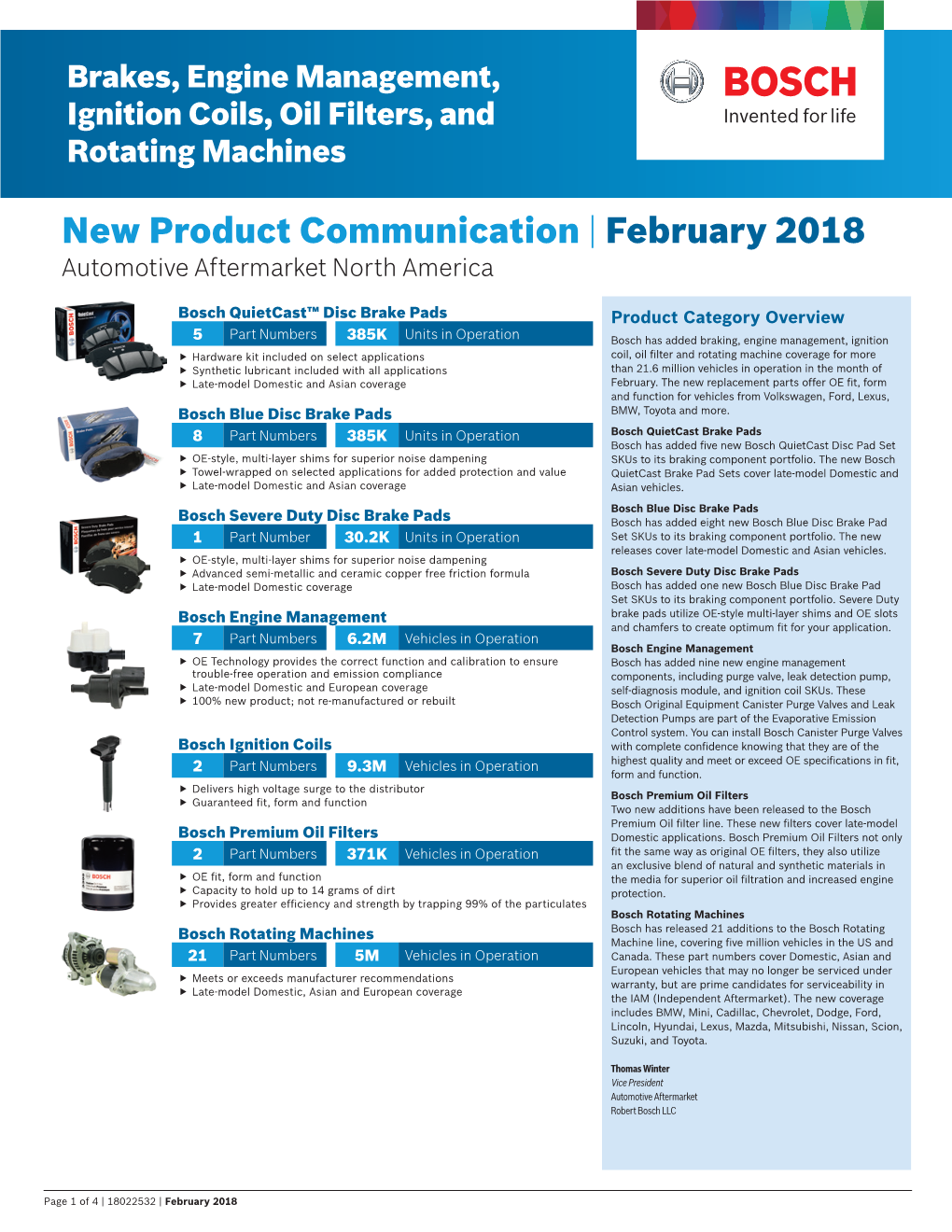 New Product Communication | February 2018 Automotive Aftermarket North America