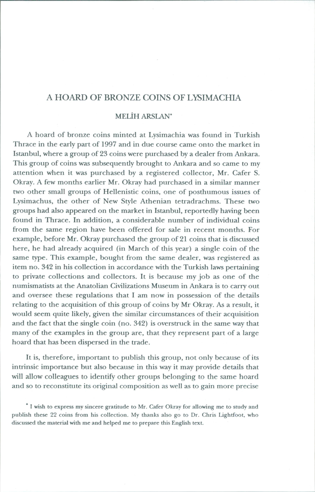 A Hoard of Bronze Coins of Lysimachia