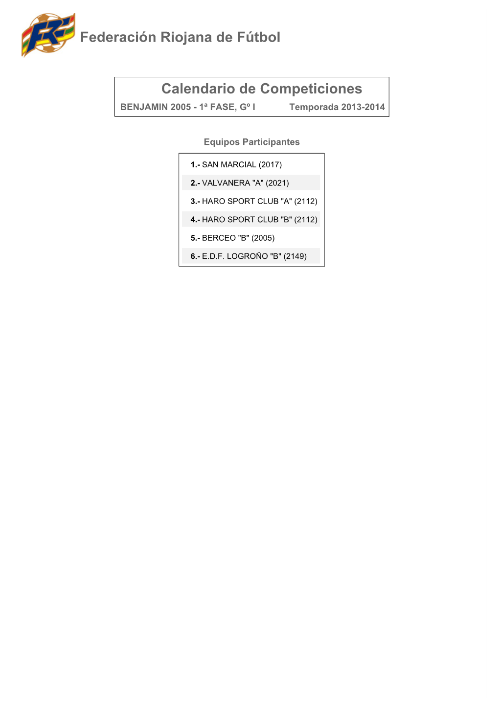 Calendario De Competición