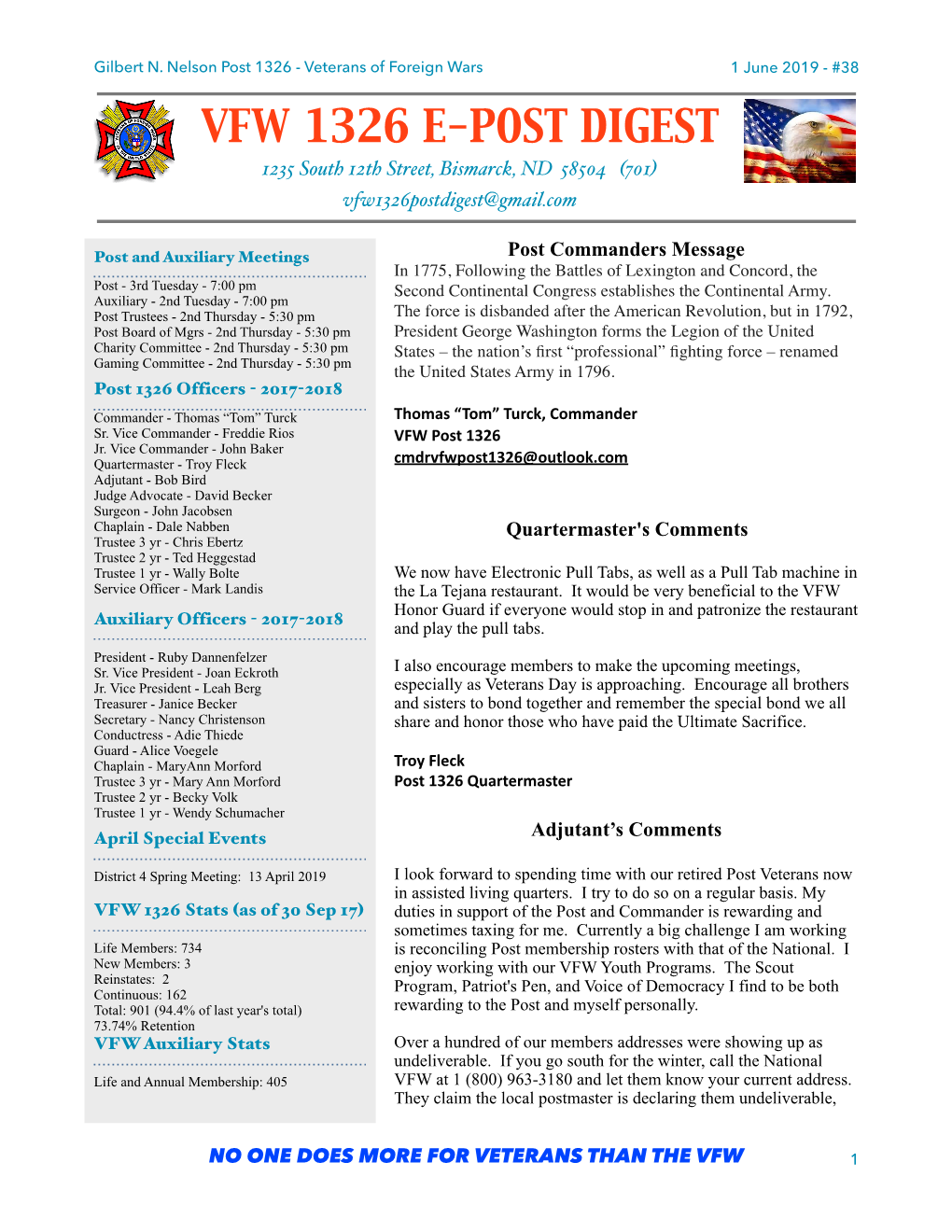 Bismarck Post 1326 Newsletter June 2019