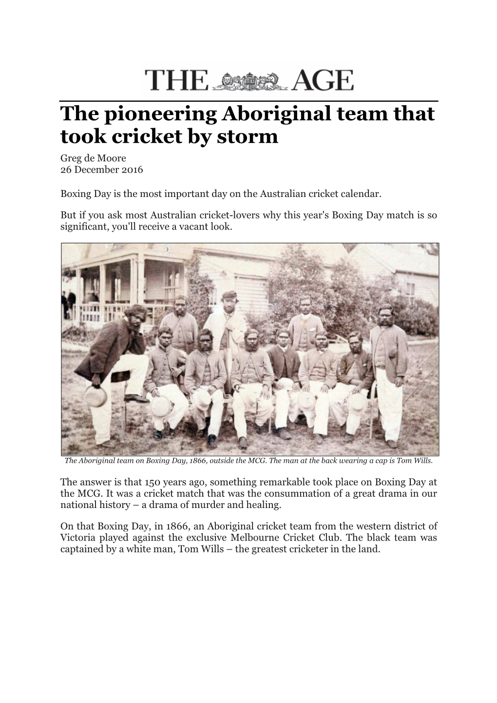 The Pioneering Aboriginal Team That Took Cricket by Storm Greg De Moore 26 December 2016