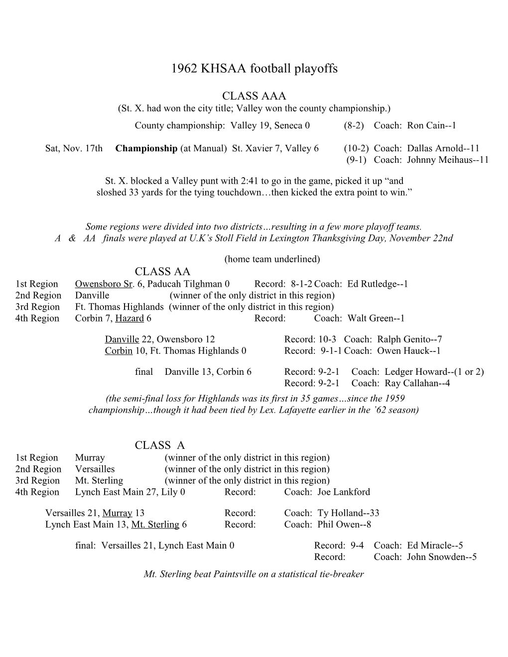 1962 KHSAA Football Playoffs