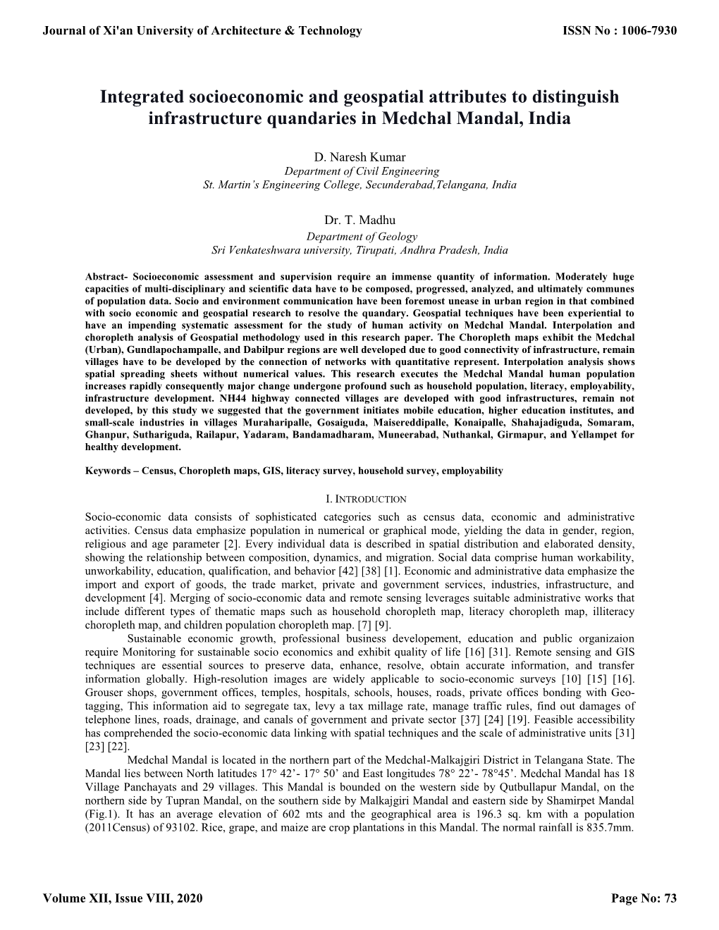 Integrated Socioeconomic and Geospatial Attributes to Distinguish Infrastructure Quandaries in Medchal Mandal, India