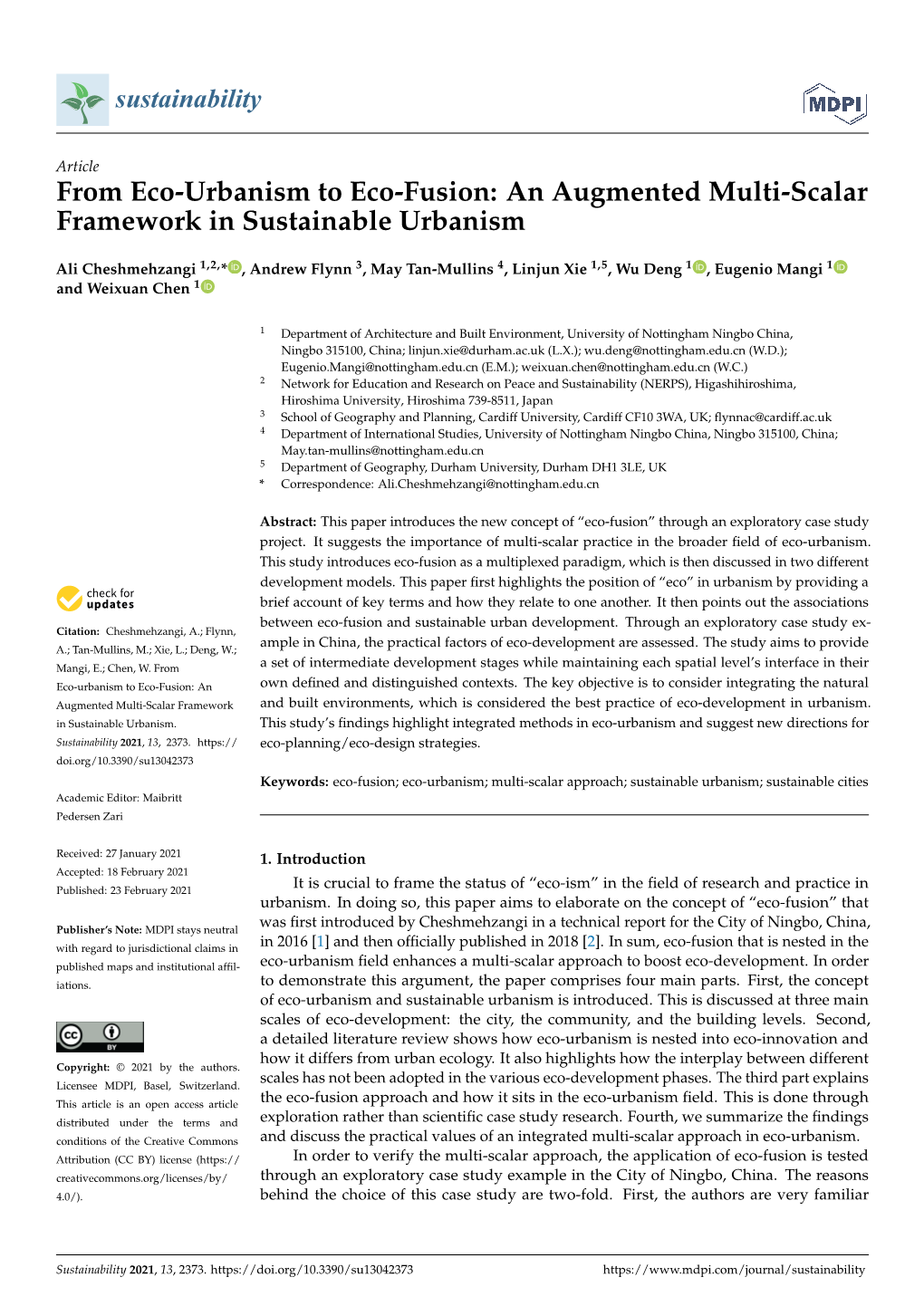 From Eco-Urbanism to Eco-Fusion: an Augmented Multi-Scalar Framework in Sustainable Urbanism