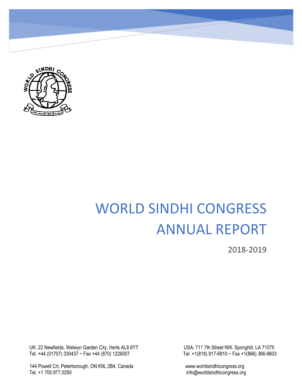 World Sindhi Congress Annual Report 2018-2019