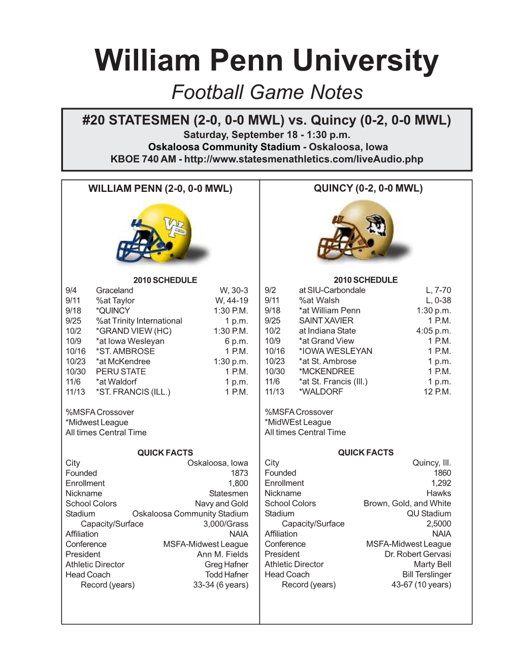 FB Game Notes-Week 3 Vs. Quincy.Pmd
