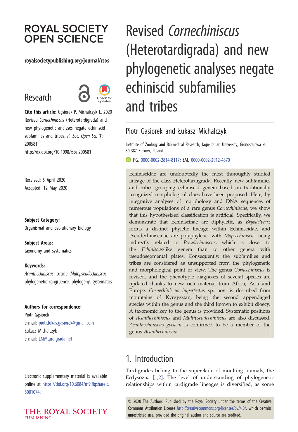 And New Phylogenetic Analyses Negate Echiniscid Subfamilies And