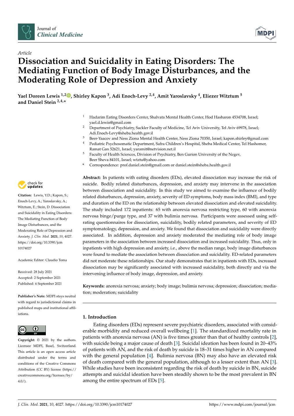 Dissociation and Suicidality in Eating Disorders: the Mediating Function of Body Image Disturbances, and the Moderating Role of Depression and Anxiety