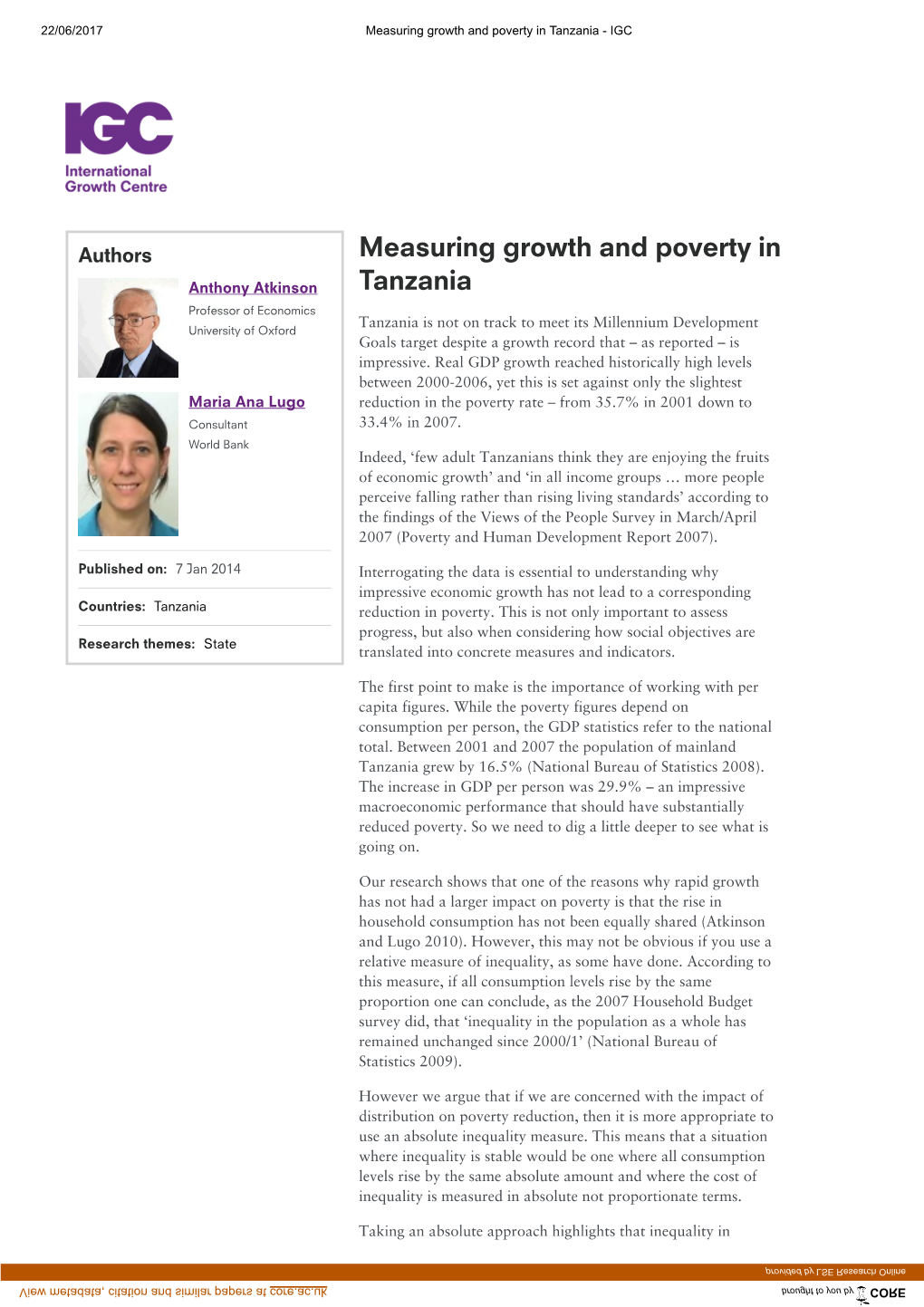 Measuring Growth and Poverty in Tanzania - IGC