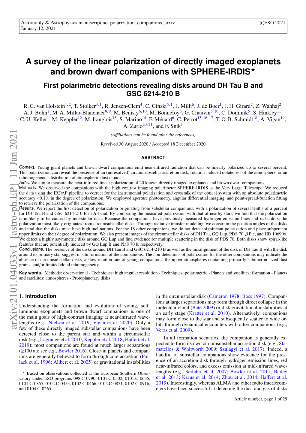 A Survey of the Linear Polarization of Directly Imaged Exoplanets and Brown Dwarf Companions with SPHERE-IRDIS