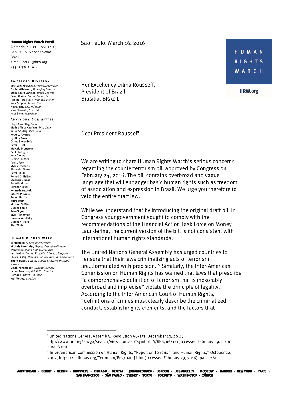 Download Letter to President Dilma Rousseff on Counterterrorism Bill