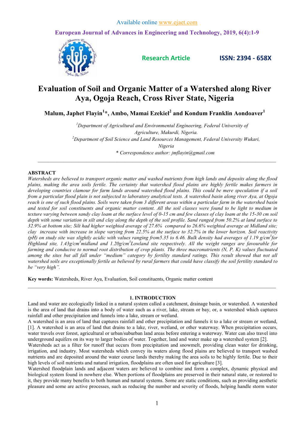 Some Evaluation of Soil and Organic Matter of a Watershed