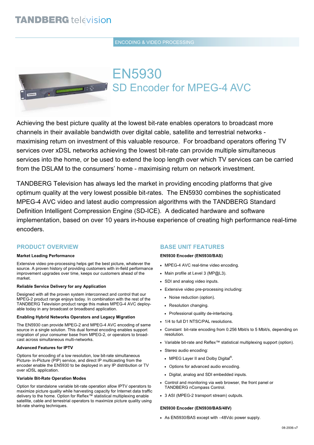 EN5930 SD Encoder for MPEG-4 AVC