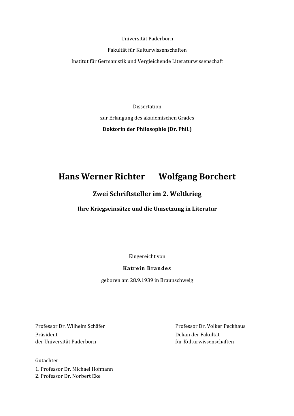 Hans Werner Richter Wolfgang Borchert