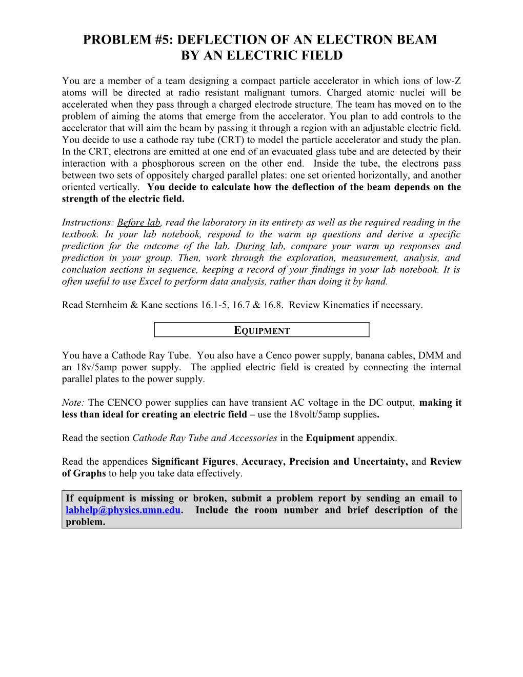 DEFLECTION of an ELECTRON BEAM by an ELECTRIC FIELD 1202Lab4prob5