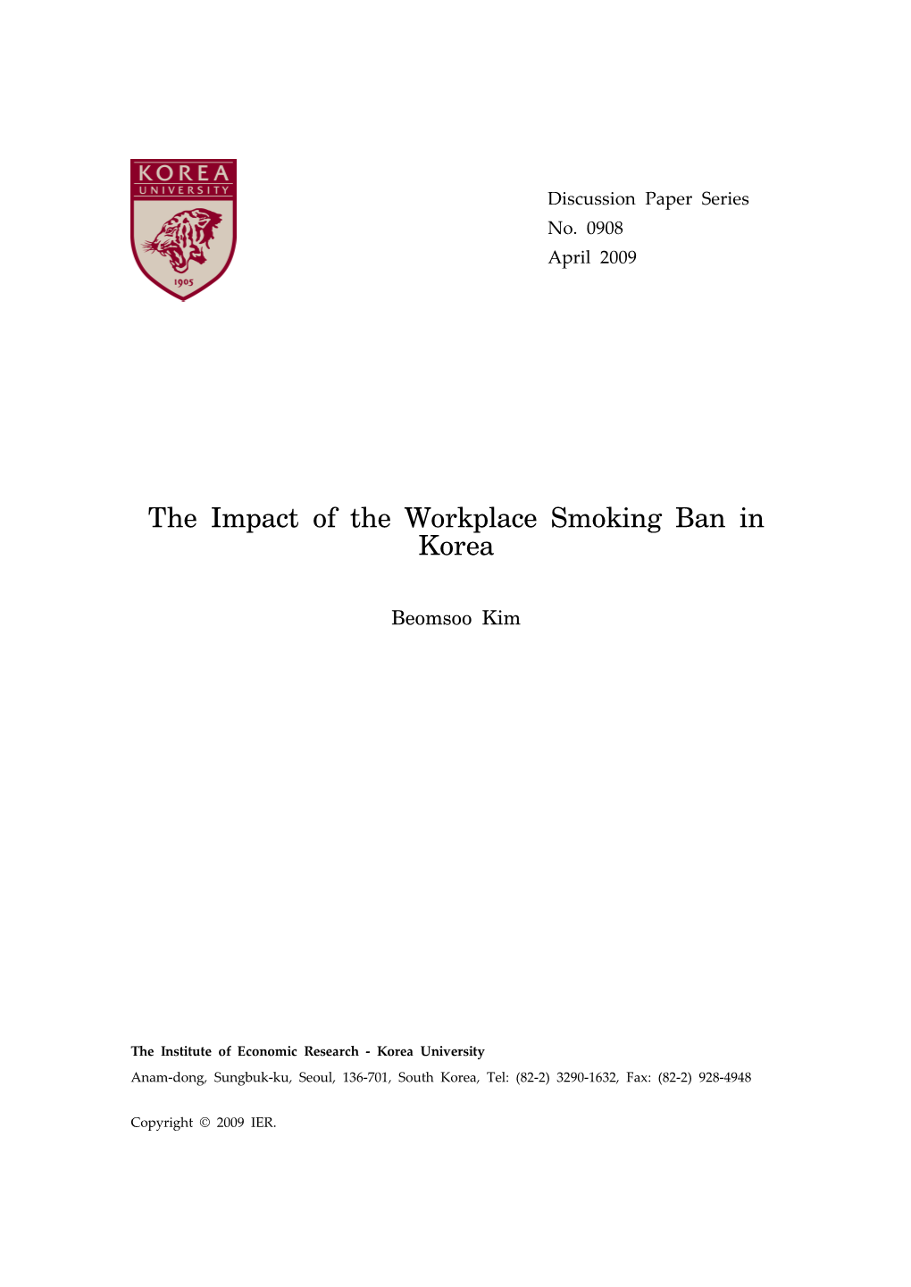 The Impact of the Workplace Smoking Ban in Korea