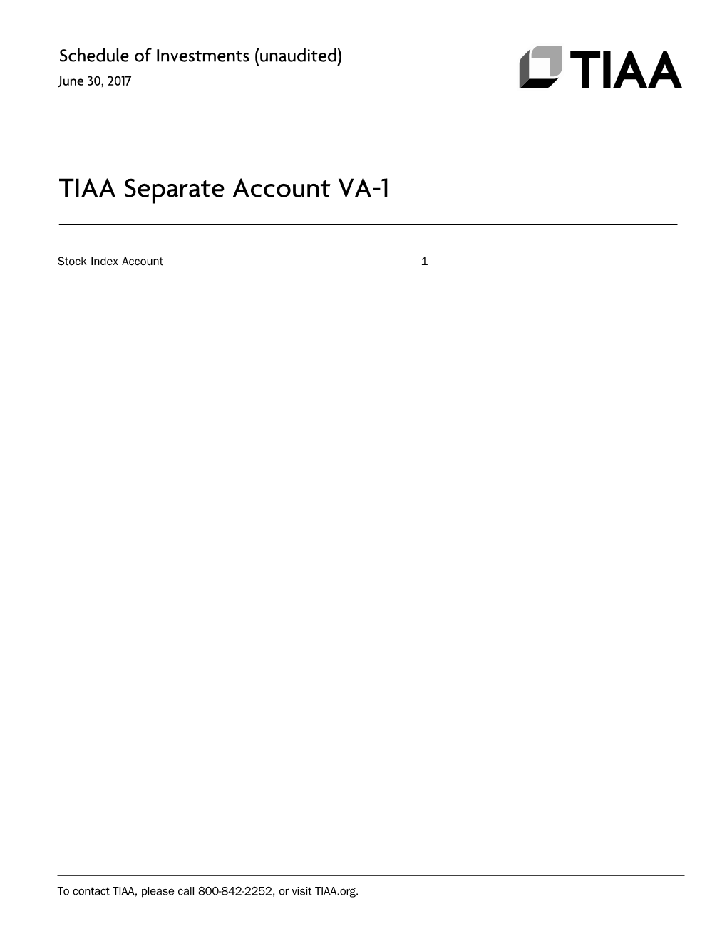 TIAA Separate Account VA-1 Schedule of Investments Dated 6-30