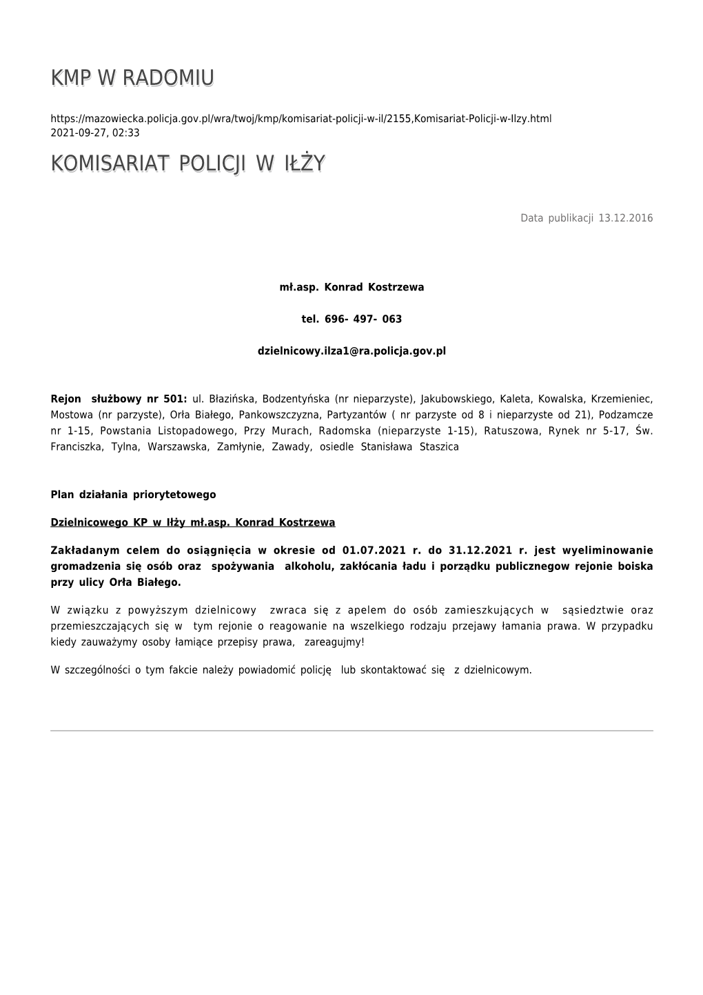 Kmp W Radomiu 2021-09-27, 02:33 Komisariat Policji W Iłży