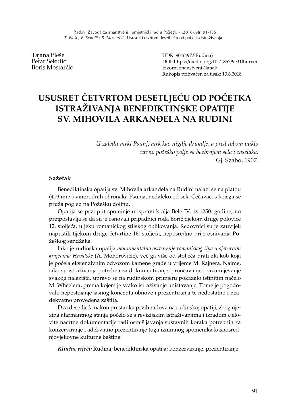 Ususret Četvrtom Desetljeću Od Početka Istraživanja