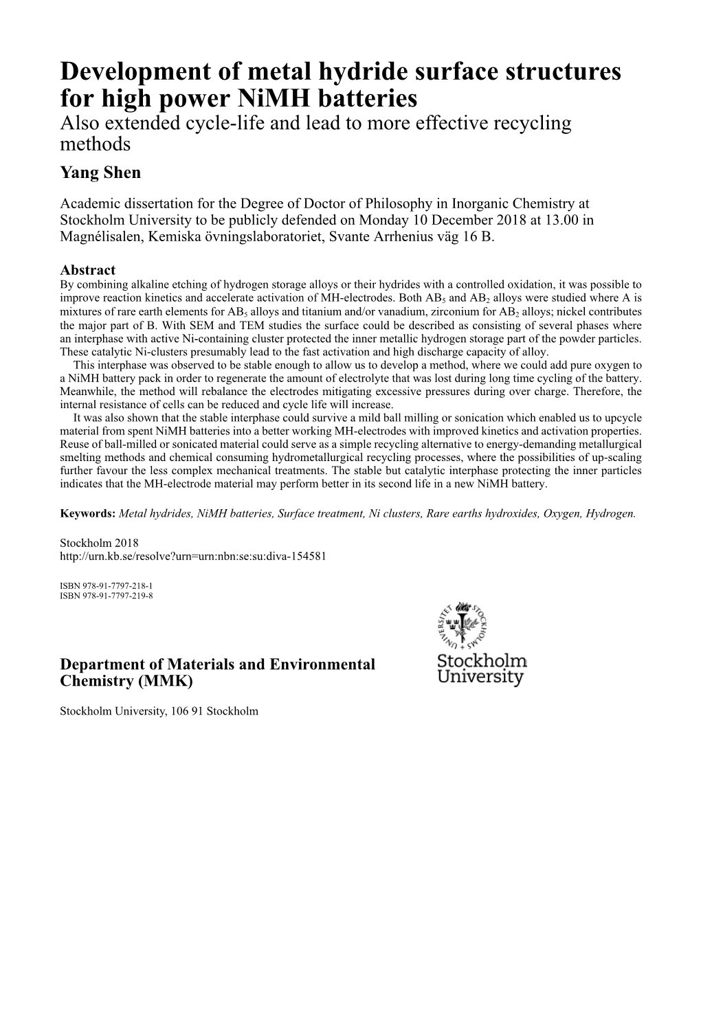 Development of Metal Hydride Surface Structures for High Power Nimh