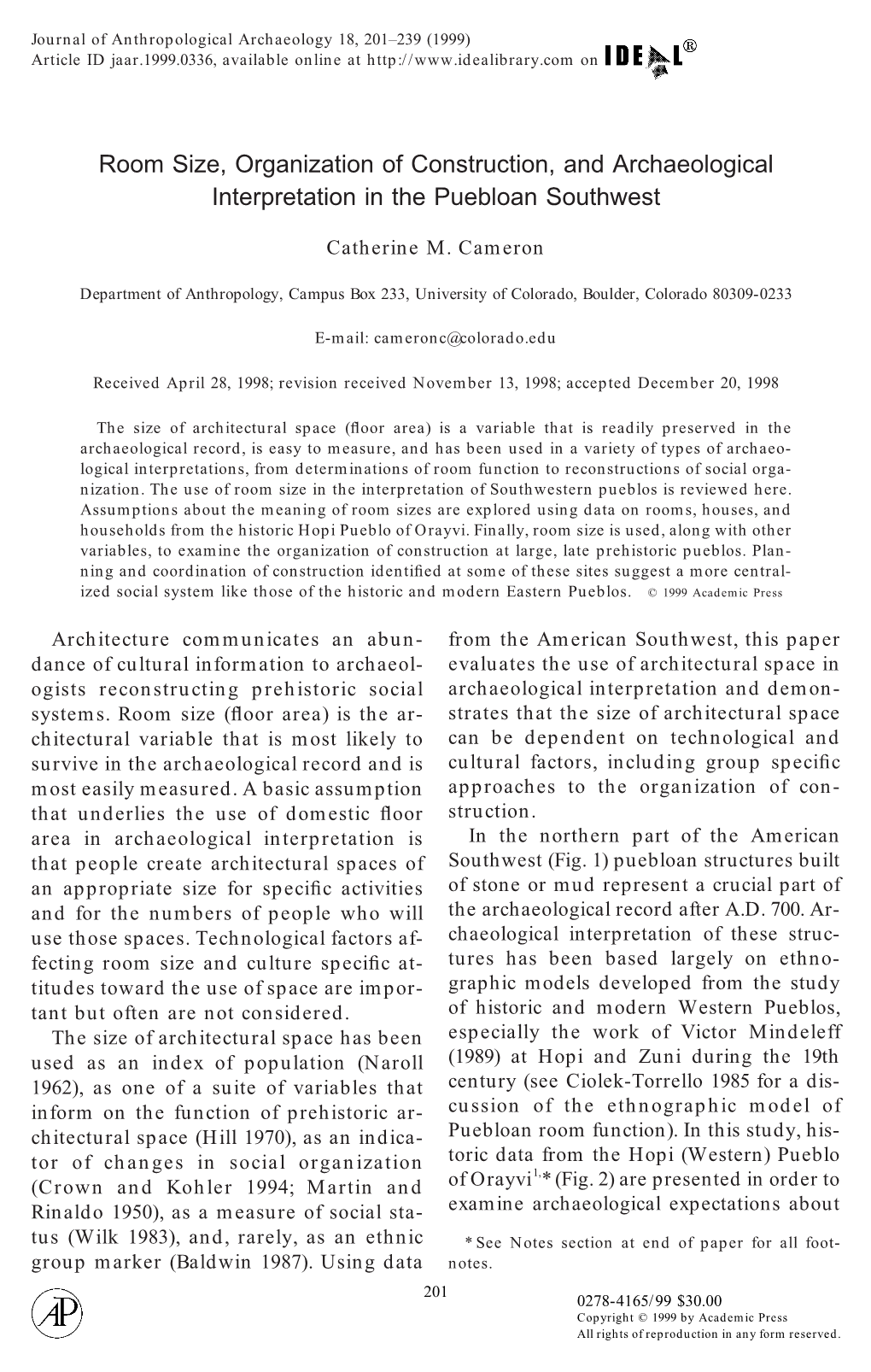 Room Size, Organization of Construction, and Archaeological Interpretation in the Puebloan Southwest