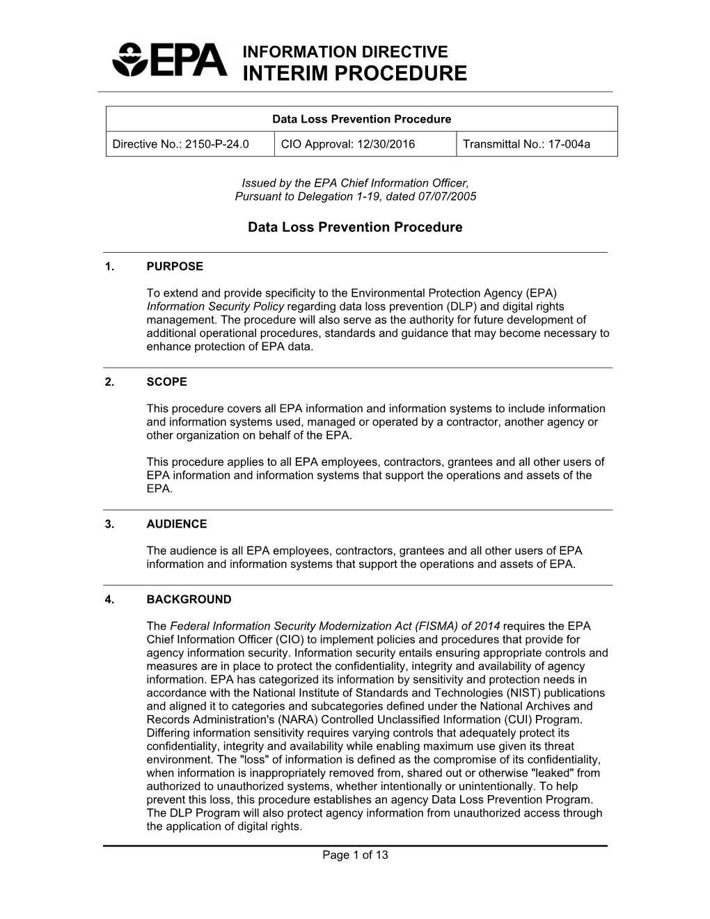Data Loss Prevention Procedure [Directive No. 2150-P-24.0]