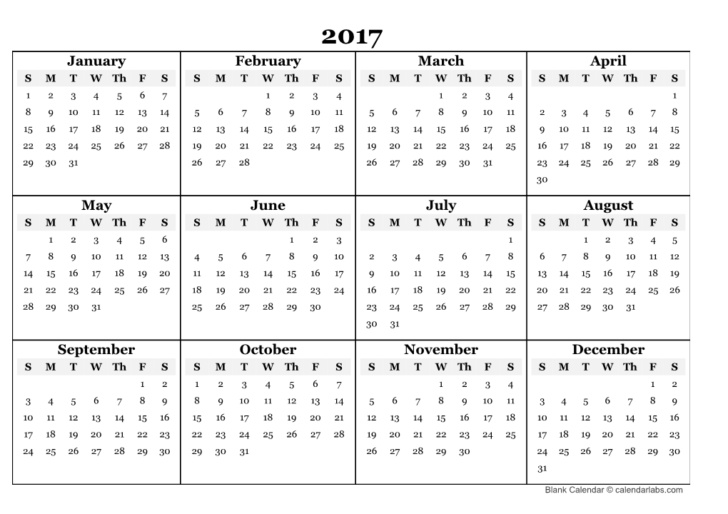 2017 Yearly Calendar - Calendarlabs.Com