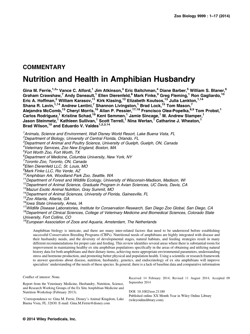 Nutrition and Health in Amphibian Husbandry